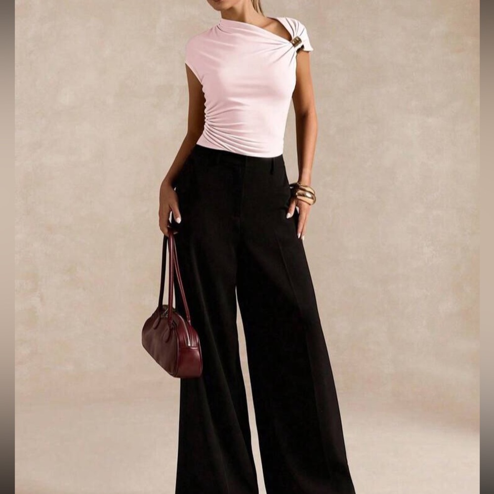 Pink One-Shoulder Ruched Women’s Top - Picture 3 of 6
